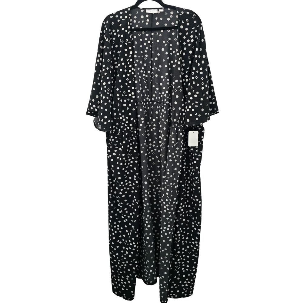 Belle Beach Kim Gravel Black Polka Dot Sheer Maxi Cover Up 2X 3X